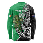 New Zealand and Ireland Rugby Custom Long Sleeve Shirt Maori Tiki Fern Irish Celtic Cross - Aussie Hoodie
