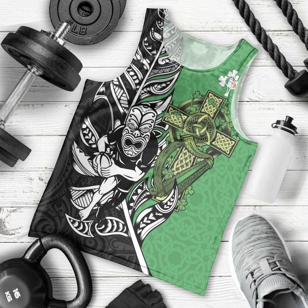 New Zealand and Ireland Rugby Custom Men Tank Top Maori Tiki Fern Irish Celtic Cross - Aussie Hoodie