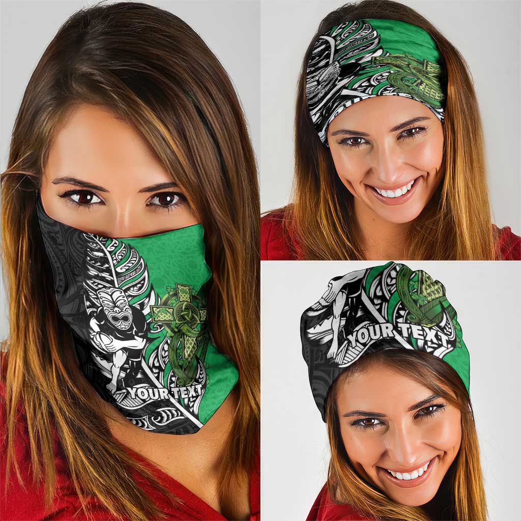 New Zealand and Ireland Rugby Custom Neck Gaiter Maori Tiki Fern Irish Celtic Cross - Aussie Hoodie