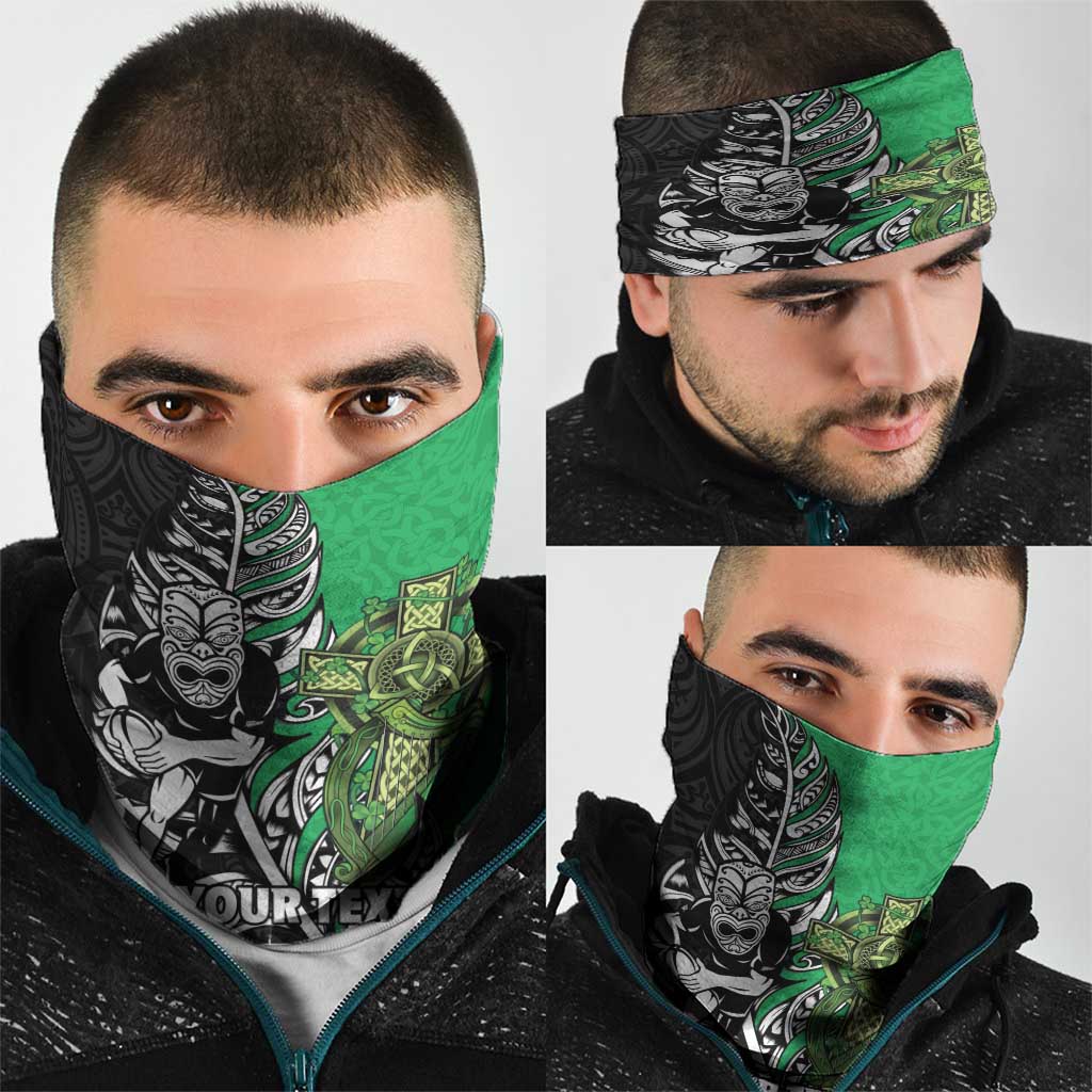 New Zealand and Ireland Rugby Custom Neck Gaiter Maori Tiki Fern Irish Celtic Cross - Aussie Hoodie
