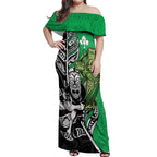 New Zealand and Ireland Rugby Custom Off Shoulder Maxi Dress Maori Tiki Fern Irish Celtic Cross - Aussie Hoodie