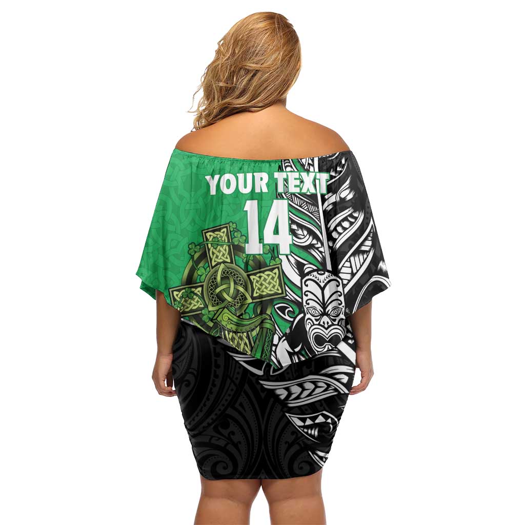 New Zealand and Ireland Rugby Custom Off Shoulder Short Dress Maori Tiki Fern Irish Celtic Cross - Aussie Hoodie