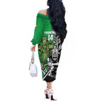 New Zealand and Ireland Rugby Custom Off The Shoulder Long Sleeve Dress Maori Tiki Fern Irish Celtic Cross - Aussie Hoodie