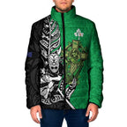 New Zealand and Ireland Rugby Custom Padded Jacket Maori Tiki Fern Irish Celtic Cross - Aussie Hoodie