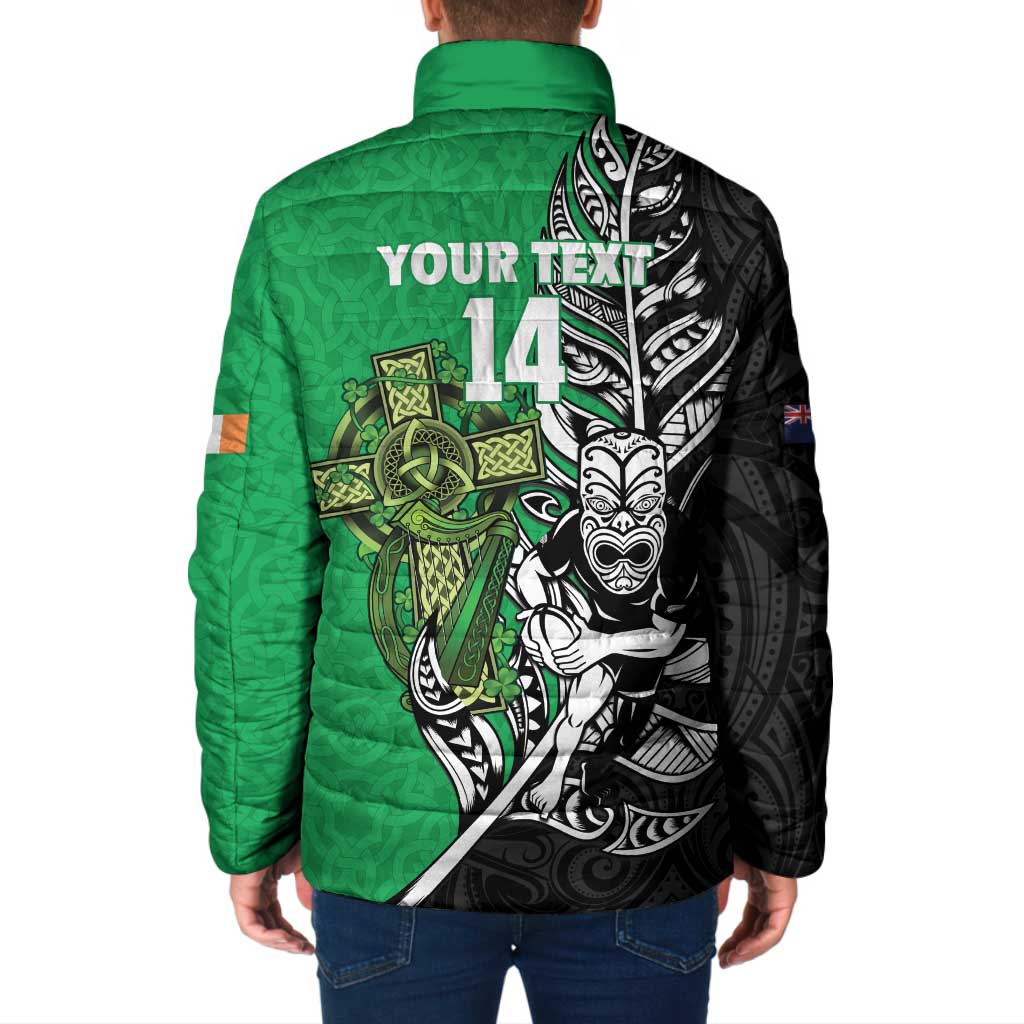 New Zealand and Ireland Rugby Custom Padded Jacket Maori Tiki Fern Irish Celtic Cross - Aussie Hoodie