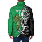 New Zealand and Ireland Rugby Custom Padded Jacket Maori Tiki Fern Irish Celtic Cross - Aussie Hoodie
