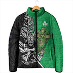 New Zealand and Ireland Rugby Custom Padded Jacket Maori Tiki Fern Irish Celtic Cross - Aussie Hoodie