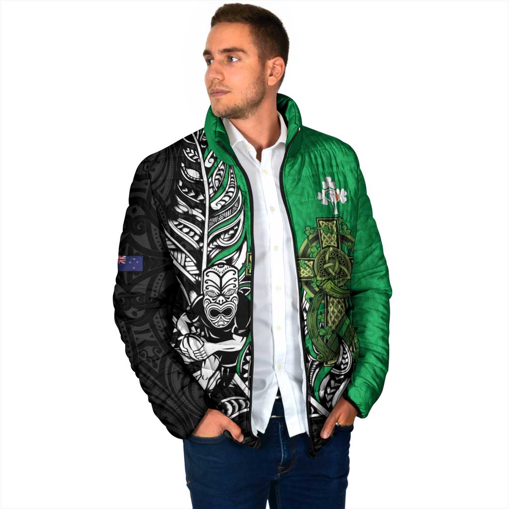 New Zealand and Ireland Rugby Custom Padded Jacket Maori Tiki Fern Irish Celtic Cross - Aussie Hoodie