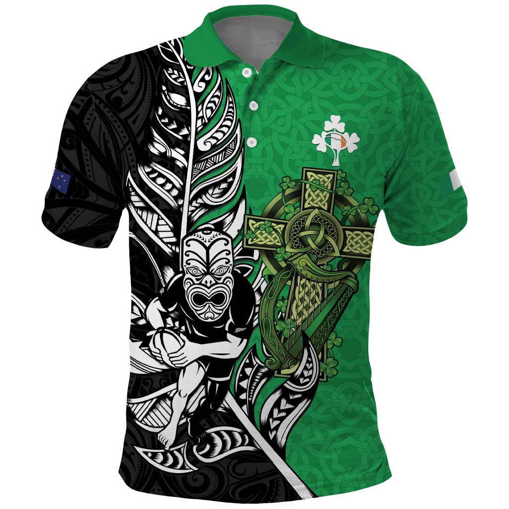 New Zealand and Ireland Rugby Custom Polo Shirt Maori Tiki Fern Irish Celtic Cross - Aussie Hoodie