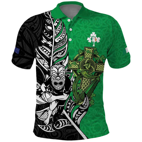 New Zealand and Ireland Rugby Custom Polo Shirt Maori Tiki Fern Irish Celtic Cross - Aussie Hoodie
