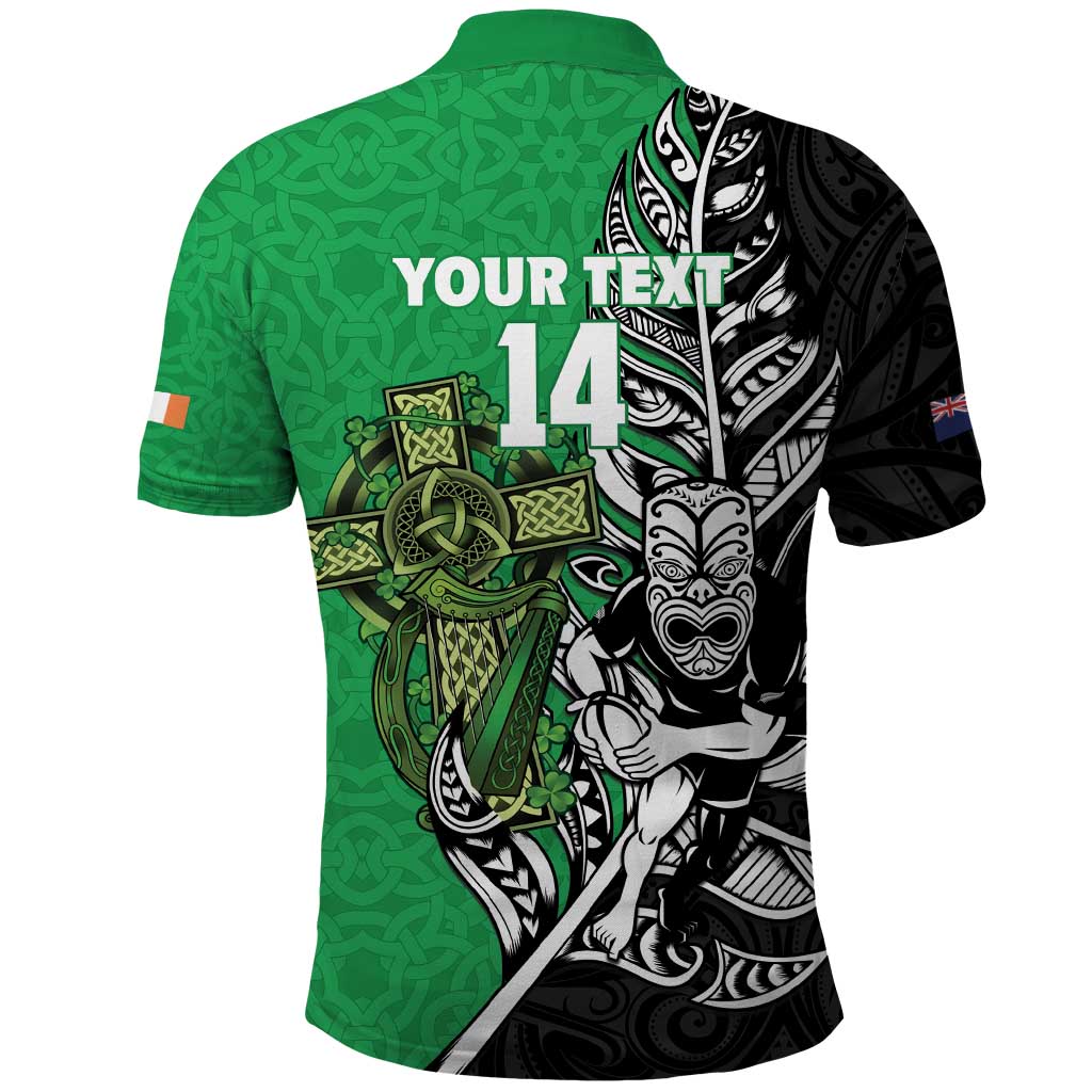 New Zealand and Ireland Rugby Custom Polo Shirt Maori Tiki Fern Irish Celtic Cross - Aussie Hoodie