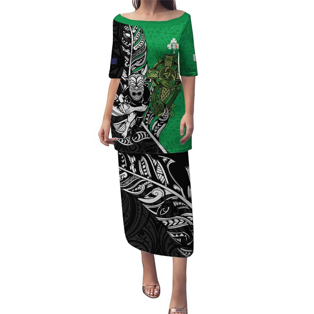New Zealand and Ireland Rugby Custom Puletasi Maori Tiki Fern Irish Celtic Cross - Aussie Hoodie