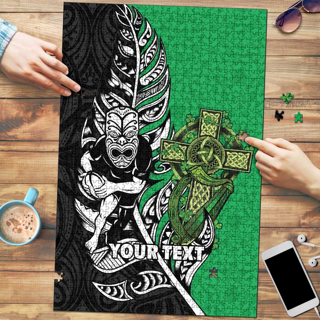 New Zealand and Ireland Rugby Custom Puzzle Maori Tiki Fern Irish Celtic Cross - Aussie Hoodie