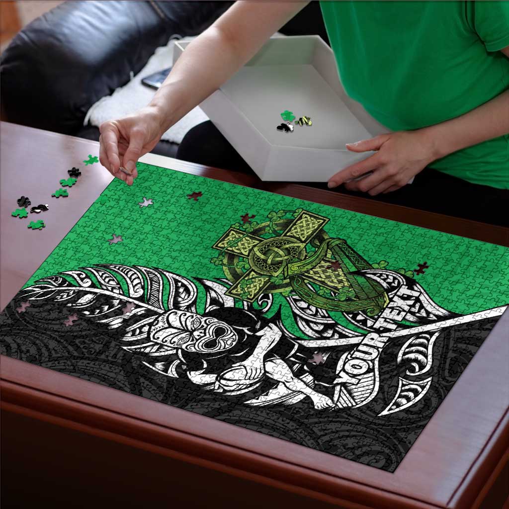 New Zealand and Ireland Rugby Custom Puzzle Maori Tiki Fern Irish Celtic Cross - Aussie Hoodie