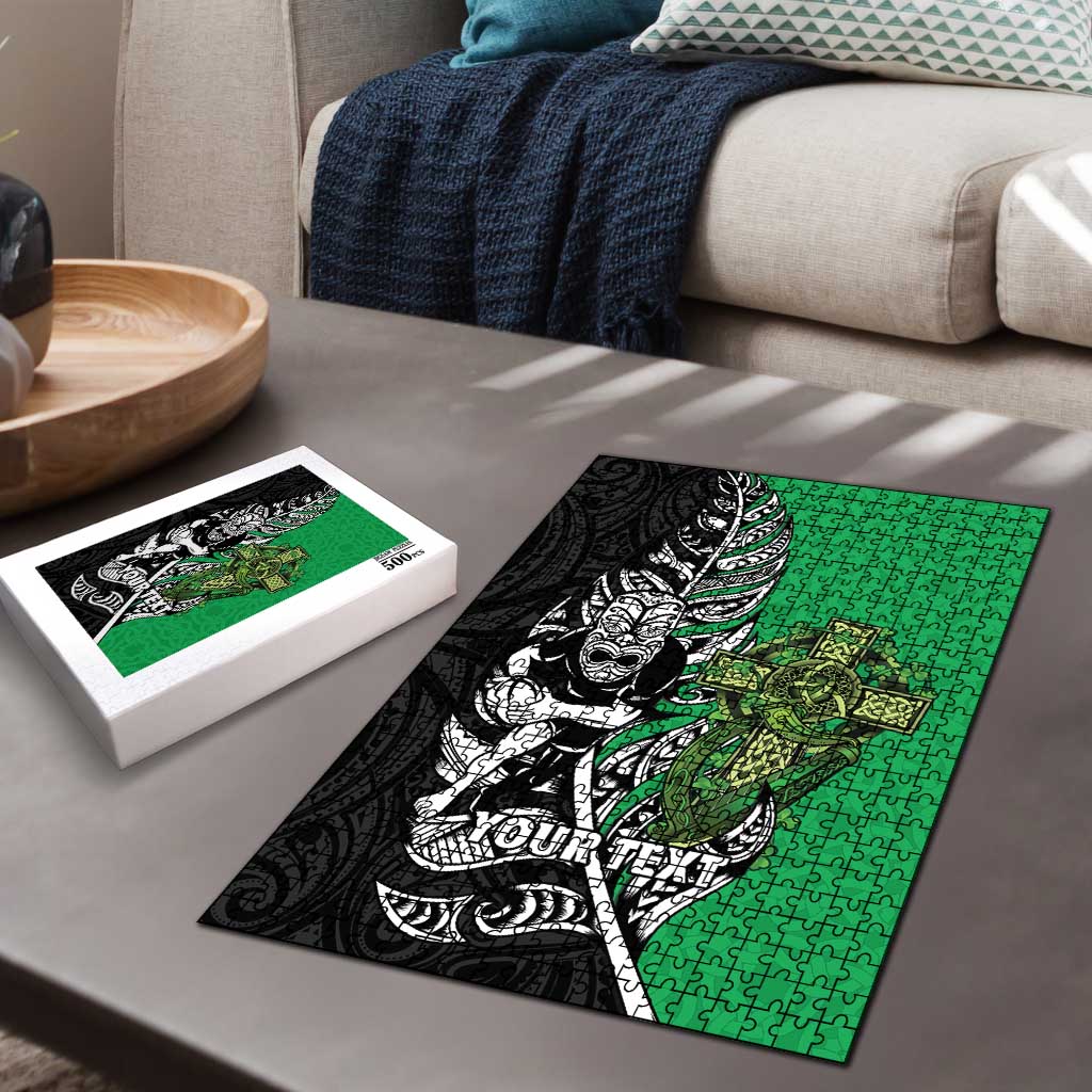 New Zealand and Ireland Rugby Custom Puzzle Maori Tiki Fern Irish Celtic Cross - Aussie Hoodie