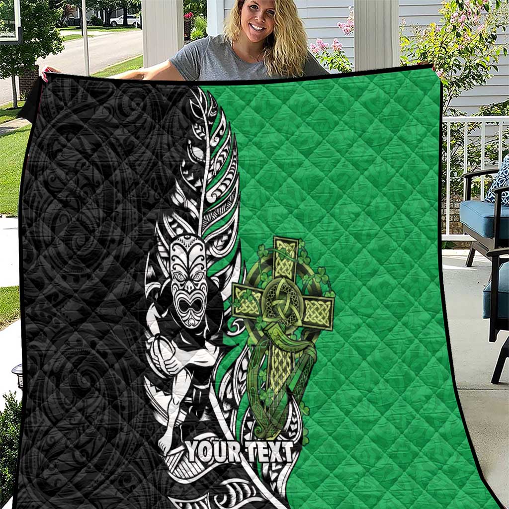 New Zealand and Ireland Rugby Custom Quilt Maori Tiki Fern Irish Celtic Cross - Aussie Hoodie