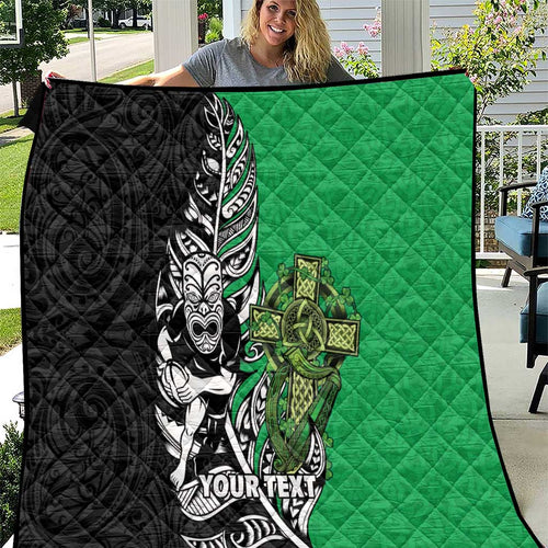 New Zealand and Ireland Rugby Custom Quilt Maori Tiki Fern Irish Celtic Cross - Aussie Hoodie