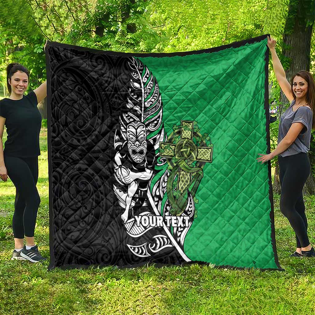 New Zealand and Ireland Rugby Custom Quilt Maori Tiki Fern Irish Celtic Cross - Aussie Hoodie