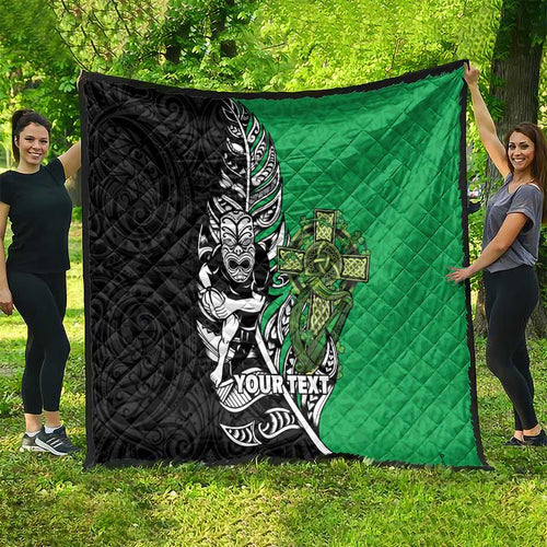 New Zealand and Ireland Rugby Custom Quilt Maori Tiki Fern Irish Celtic Cross - Aussie Hoodie