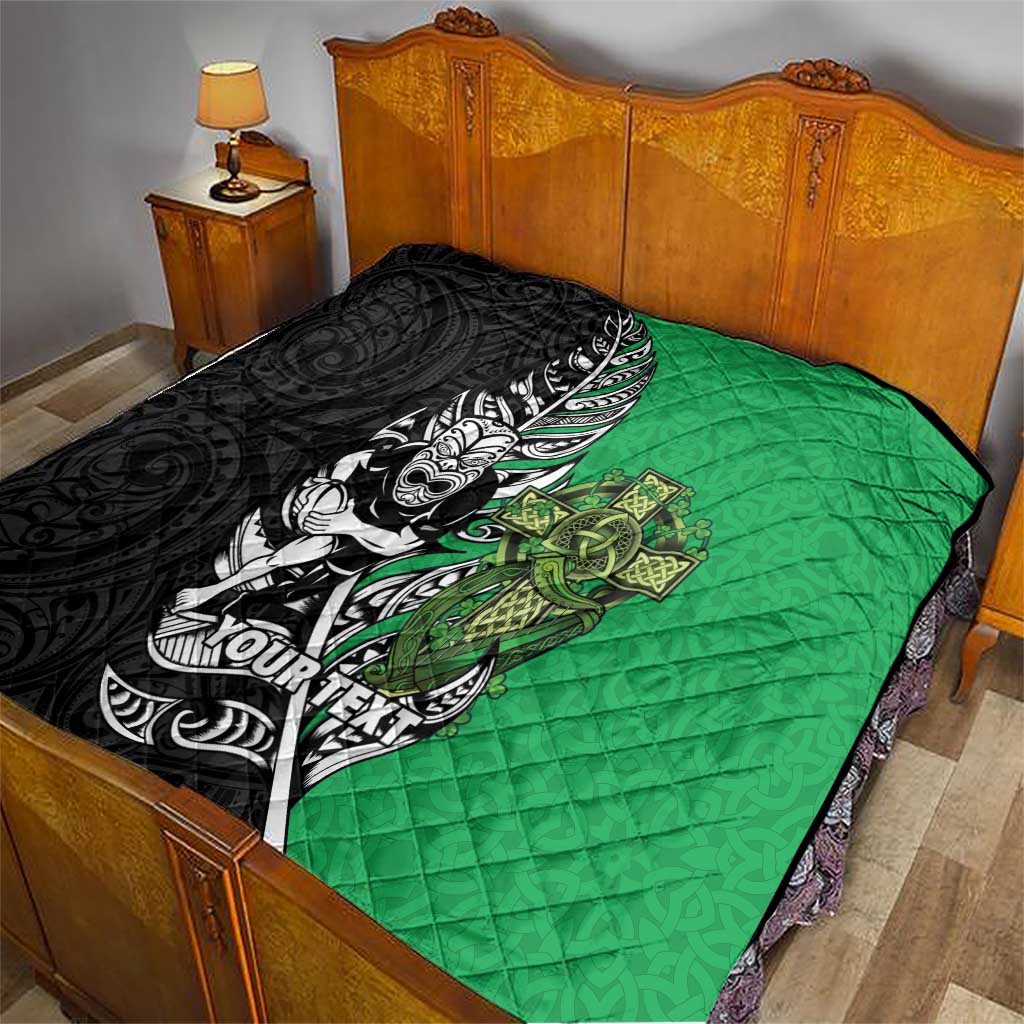 New Zealand and Ireland Rugby Custom Quilt Maori Tiki Fern Irish Celtic Cross - Aussie Hoodie