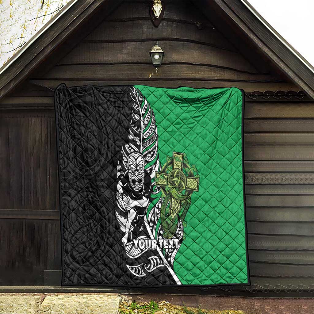 New Zealand and Ireland Rugby Custom Quilt Maori Tiki Fern Irish Celtic Cross - Aussie Hoodie