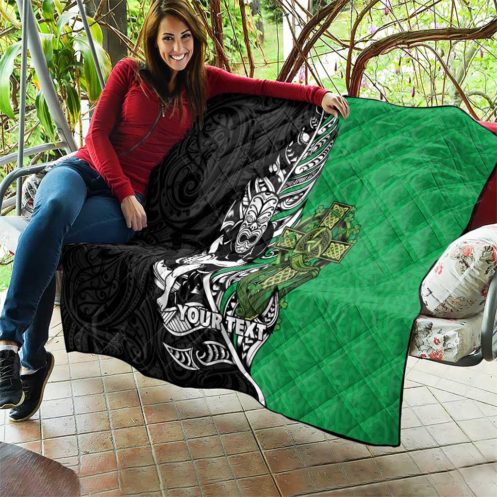 New Zealand and Ireland Rugby Custom Quilt Maori Tiki Fern Irish Celtic Cross - Aussie Hoodie