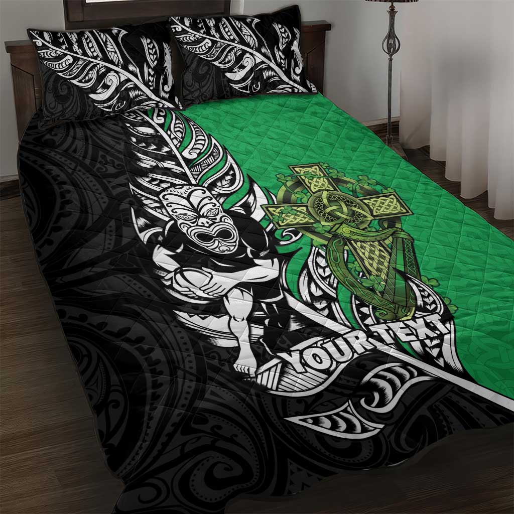 New Zealand and Ireland Rugby Custom Quilt Bed Set Maori Tiki Fern Irish Celtic Cross - Aussie Hoodie