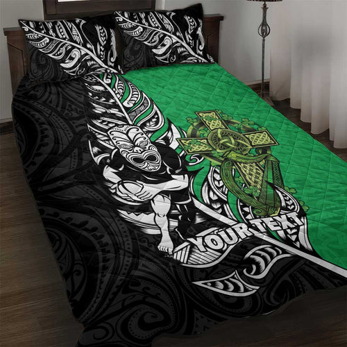 New Zealand and Ireland Rugby Custom Quilt Bed Set Maori Tiki Fern Irish Celtic Cross - Aussie Hoodie