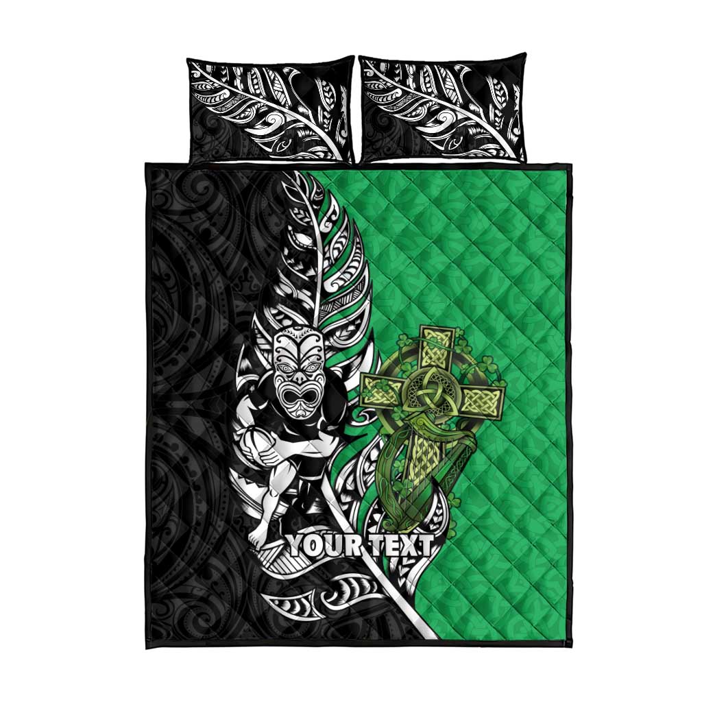 New Zealand and Ireland Rugby Custom Quilt Bed Set Maori Tiki Fern Irish Celtic Cross - Aussie Hoodie