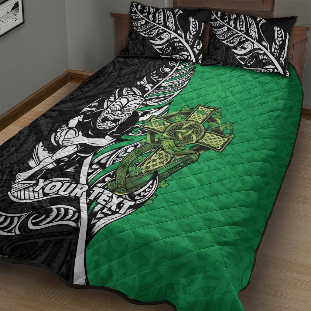 New Zealand and Ireland Rugby Custom Quilt Bed Set Maori Tiki Fern Irish Celtic Cross - Aussie Hoodie