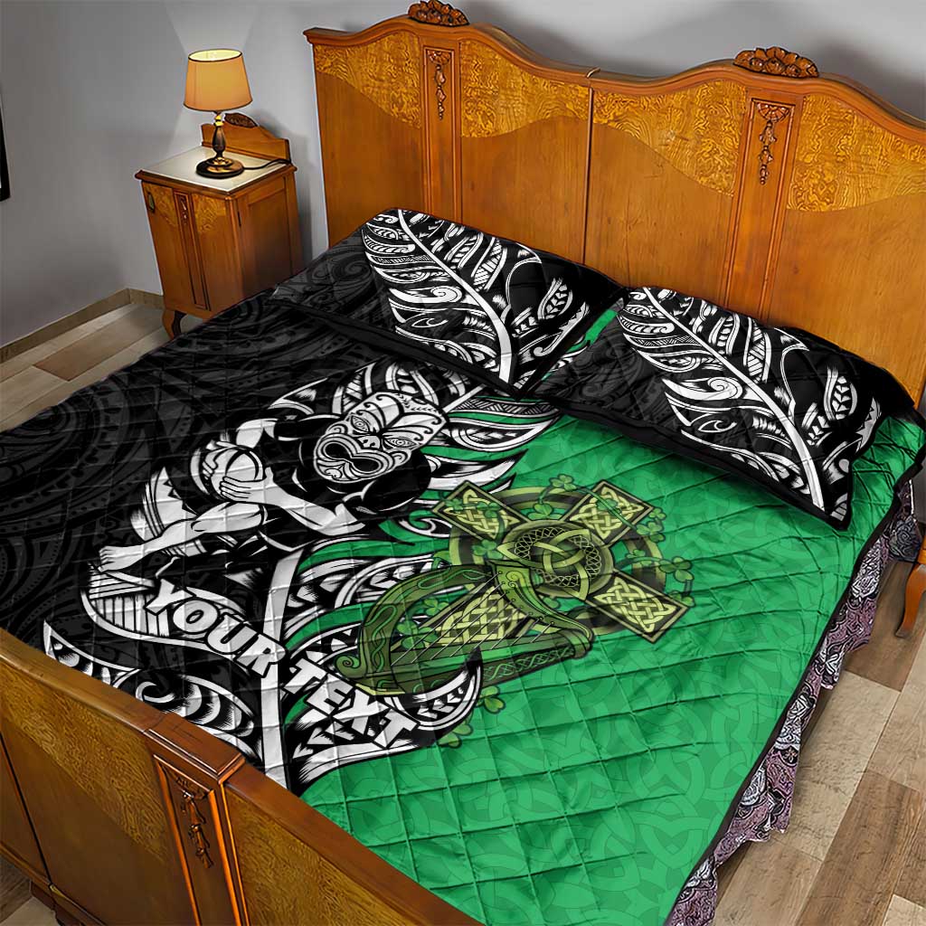 New Zealand and Ireland Rugby Custom Quilt Bed Set Maori Tiki Fern Irish Celtic Cross - Aussie Hoodie
