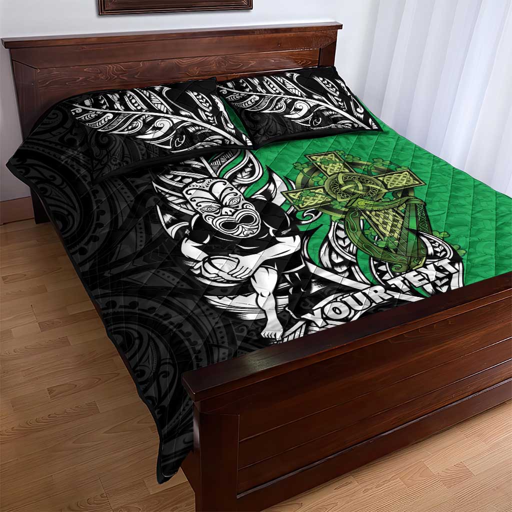New Zealand and Ireland Rugby Custom Quilt Bed Set Maori Tiki Fern Irish Celtic Cross - Aussie Hoodie