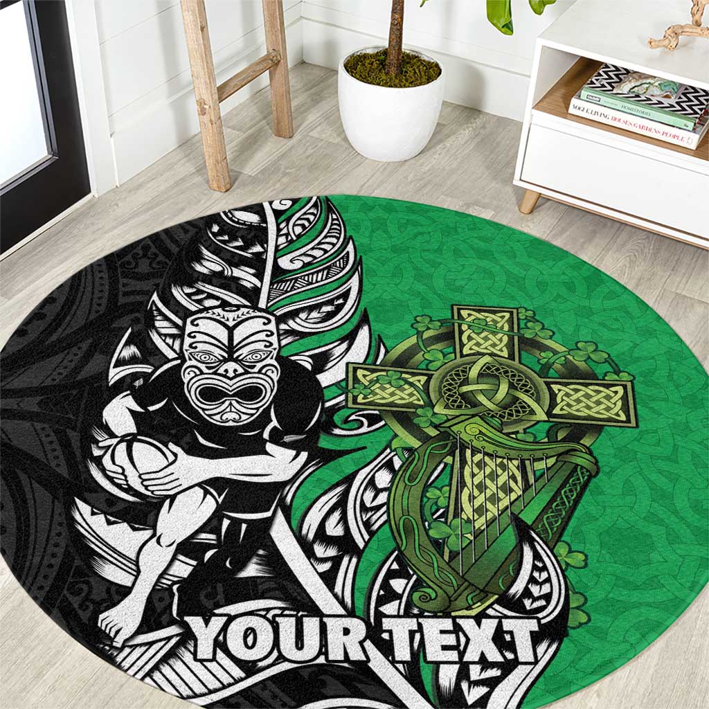 New Zealand and Ireland Rugby Custom Round Carpet Maori Tiki Fern Irish Celtic Cross - Aussie Hoodie