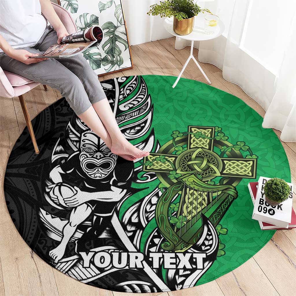 New Zealand and Ireland Rugby Custom Round Carpet Maori Tiki Fern Irish Celtic Cross - Aussie Hoodie