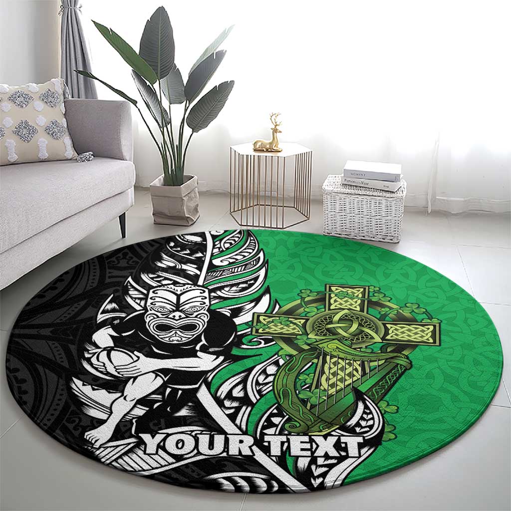 New Zealand and Ireland Rugby Custom Round Carpet Maori Tiki Fern Irish Celtic Cross - Aussie Hoodie