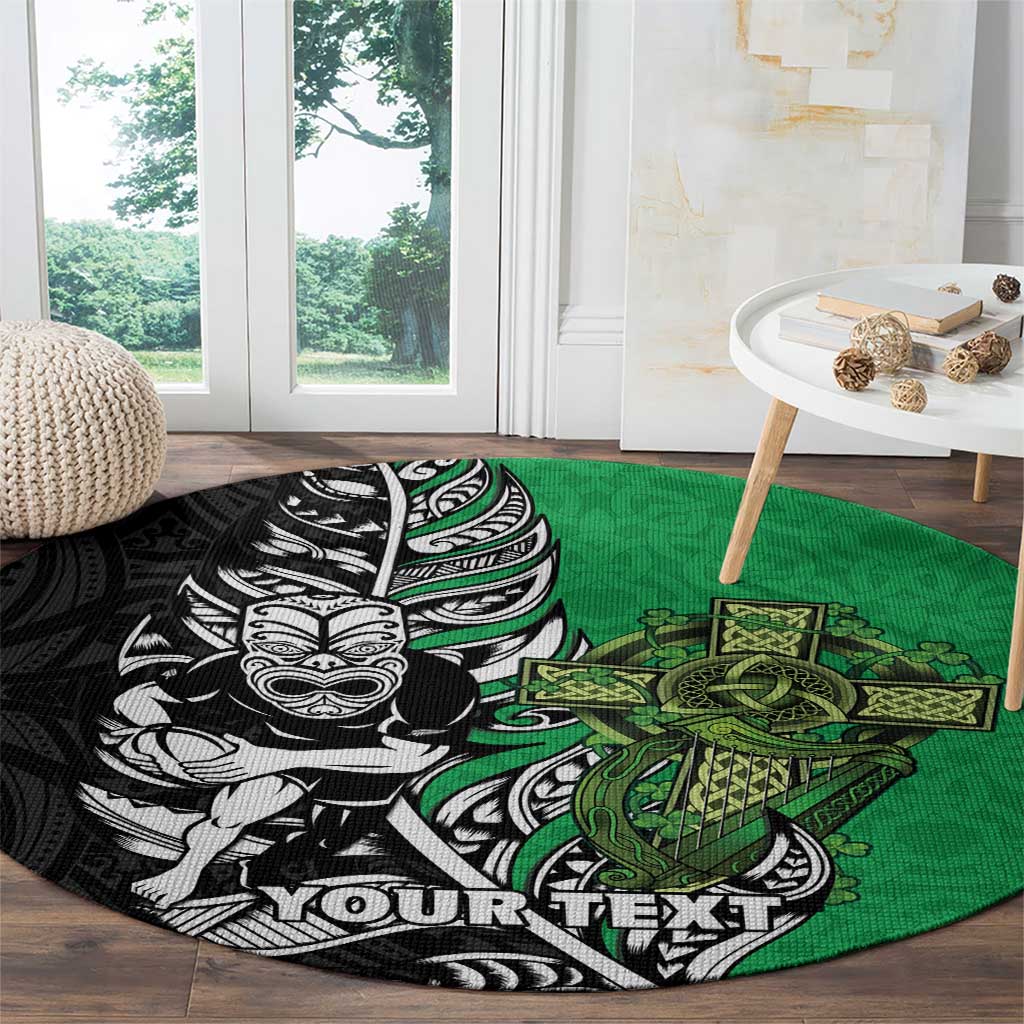 New Zealand and Ireland Rugby Custom Round Carpet Maori Tiki Fern Irish Celtic Cross - Aussie Hoodie