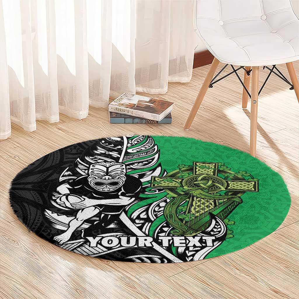 New Zealand and Ireland Rugby Custom Round Carpet Maori Tiki Fern Irish Celtic Cross - Aussie Hoodie