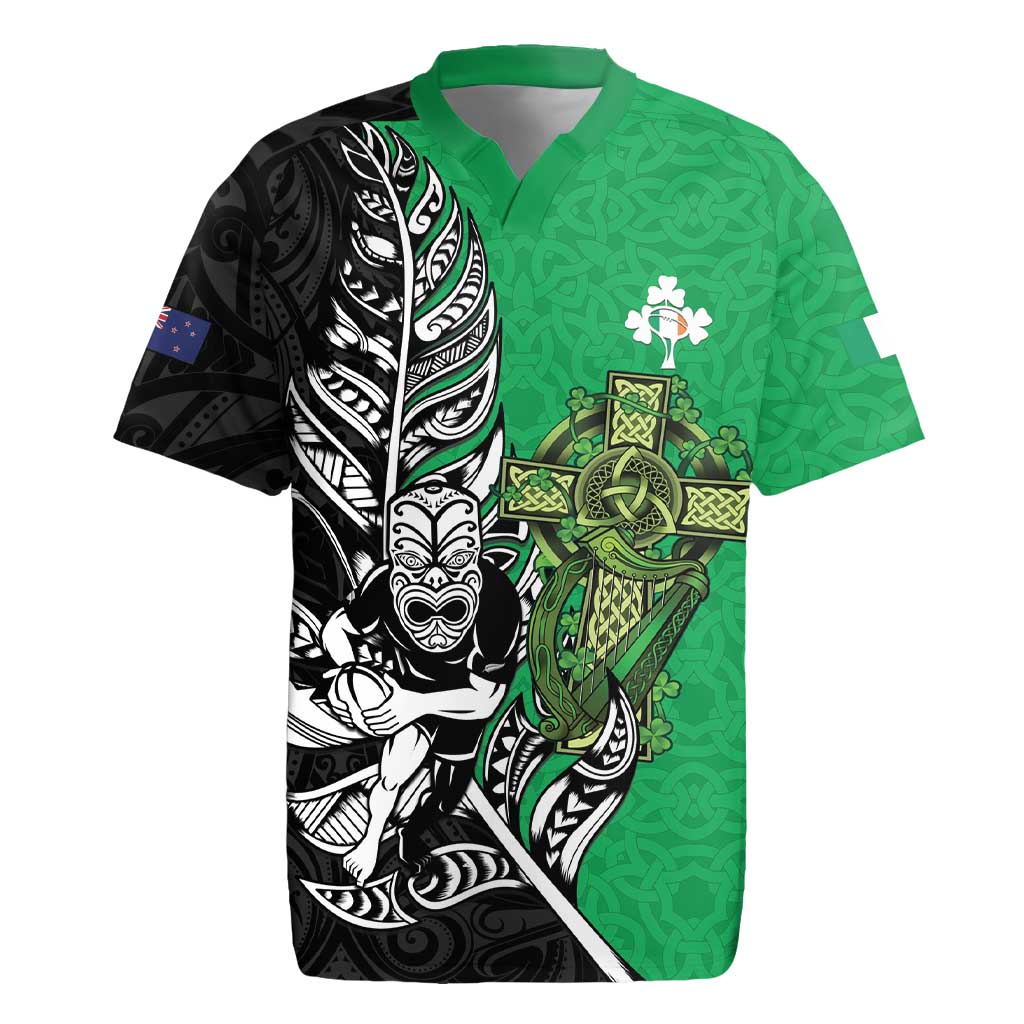 New Zealand and Ireland Rugby Custom Rugby Jersey Maori Tiki Fern Irish Celtic Cross - Aussie Hoodie