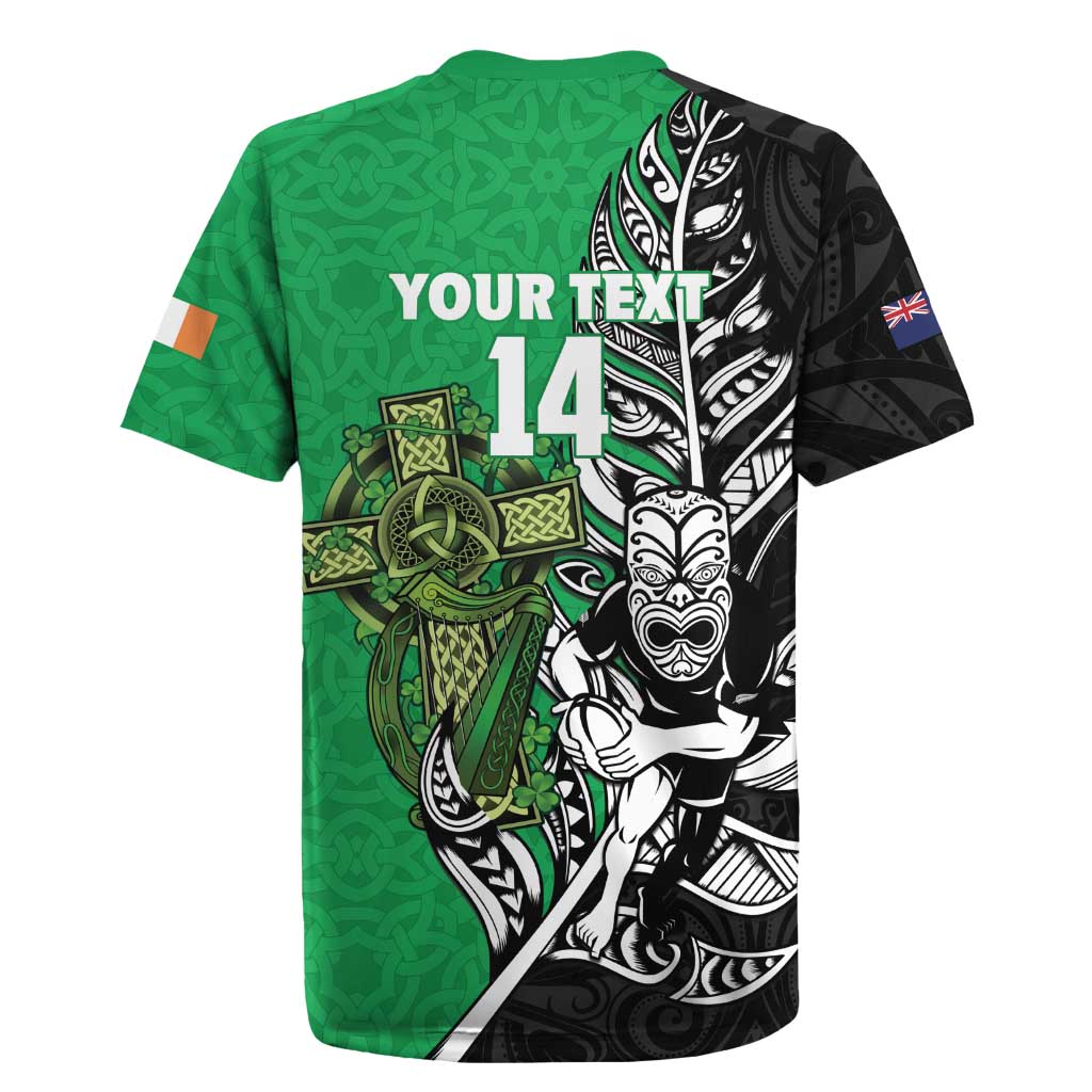 New Zealand and Ireland Rugby Custom Rugby Jersey Maori Tiki Fern Irish Celtic Cross - Aussie Hoodie