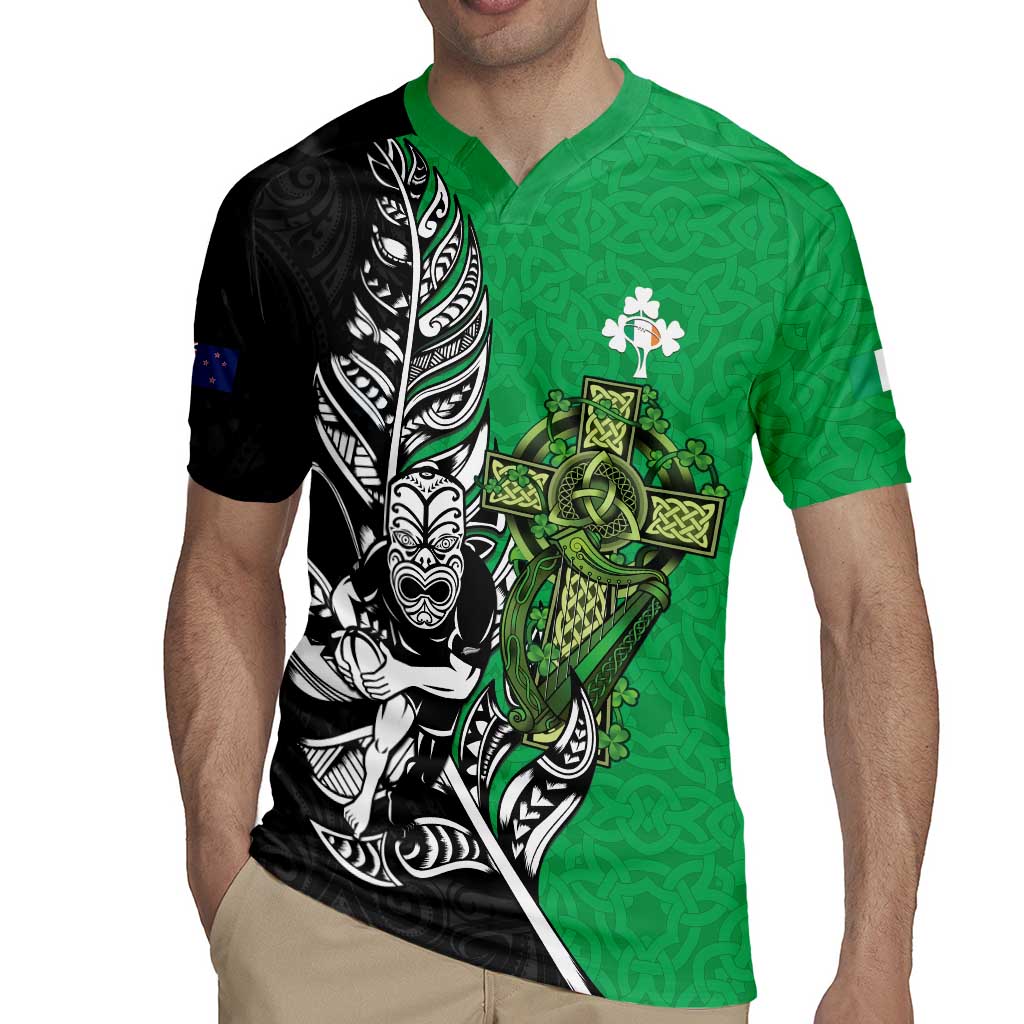 New Zealand and Ireland Rugby Custom Rugby Jersey Maori Tiki Fern Irish Celtic Cross - Aussie Hoodie