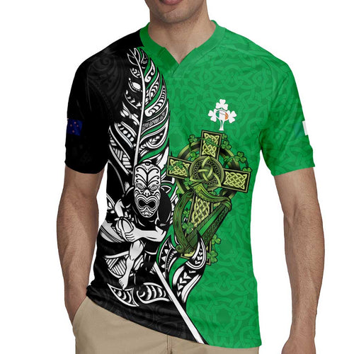 New Zealand and Ireland Rugby Custom Rugby Jersey Maori Tiki Fern Irish Celtic Cross - Aussie Hoodie