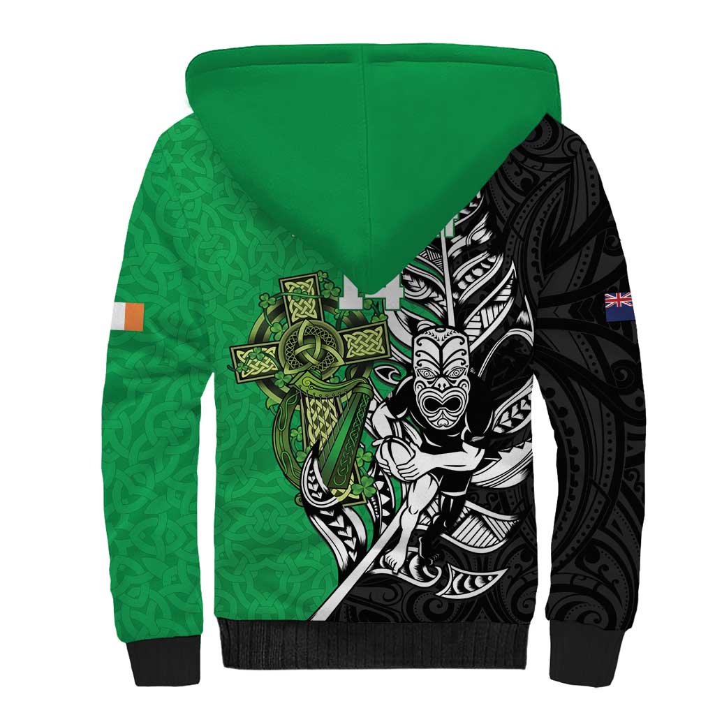 New Zealand and Ireland Rugby Custom Sherpa Hoodie Maori Tiki Fern Irish Celtic Cross - Aussie Hoodie