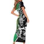 New Zealand and Ireland Rugby Custom Short Sleeve Bodycon Dress Maori Tiki Fern Irish Celtic Cross - Aussie Hoodie