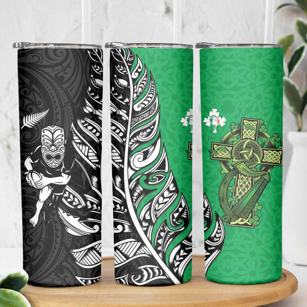 New Zealand and Ireland Rugby Skinny Tumbler Maori Tiki Fern Irish Celtic Cross - Aussie Hoodie