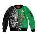 New Zealand and Ireland Rugby Custom Sleeve Zip Bomber Jacket Maori Tiki Fern Irish Celtic Cross - Aussie Hoodie