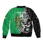New Zealand and Ireland Rugby Custom Sleeve Zip Bomber Jacket Maori Tiki Fern Irish Celtic Cross - Aussie Hoodie