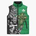 New Zealand and Ireland Rugby Custom Sleeveless Puffer Jacket Maori Tiki Fern Irish Celtic Cross - Aussie Hoodie