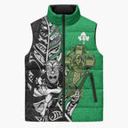 New Zealand and Ireland Rugby Custom Sleeveless Puffer Jacket Maori Tiki Fern Irish Celtic Cross - Aussie Hoodie