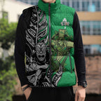 New Zealand and Ireland Rugby Custom Sleeveless Puffer Jacket Maori Tiki Fern Irish Celtic Cross - Aussie Hoodie