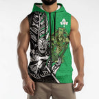 New Zealand and Ireland Rugby Custom Sleeveless Zip Hoodie Maori Tiki Fern Irish Celtic Cross LT14